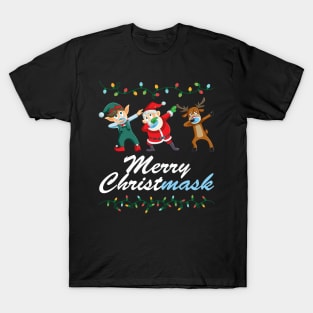 Funny Christmas 2020 Santa Elf Reindeer Dabbing Wearing Mask Gift T-Shirt